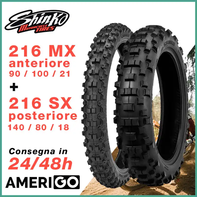 SHINKO Coppia Pneumatici 140/80-18 70 R SX e 90/100-21 57R MX Consegna Rapida
