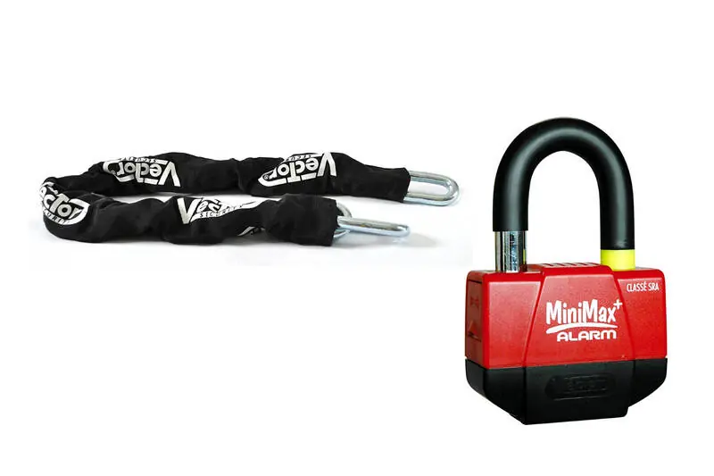 VECTOR Diebstahlschutz-Set mit Kette 1.10m + MiniMax+ Alarm Spedizione Espresso