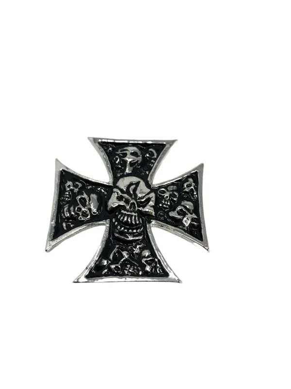 Elemento Highway Hawk "Croce di ferro con teschio" in cromo 4x4 cm da applicare Prezzo Conveniente