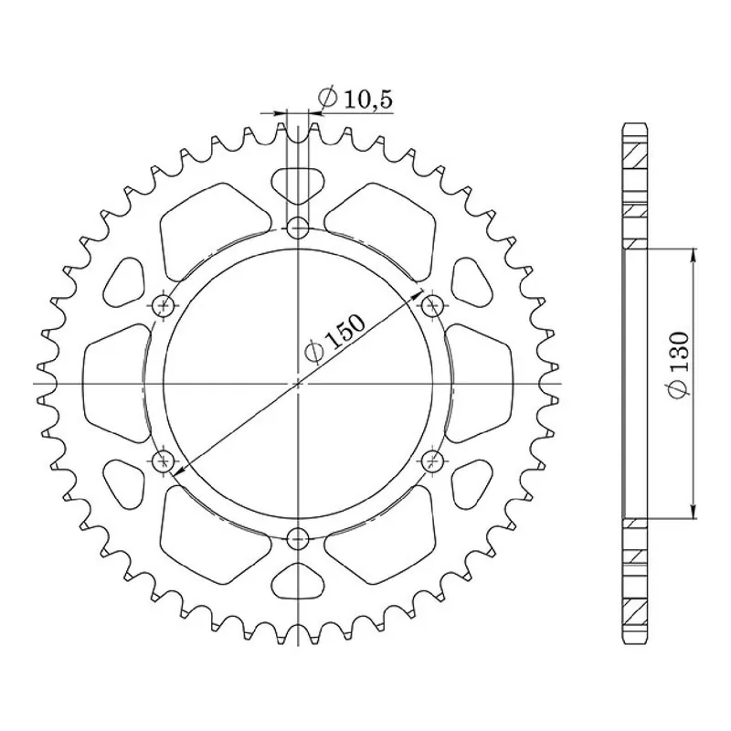 Corona in acciaio 39 denti passo 525 MARVIC 6F (130-150-10,5) Popolare
